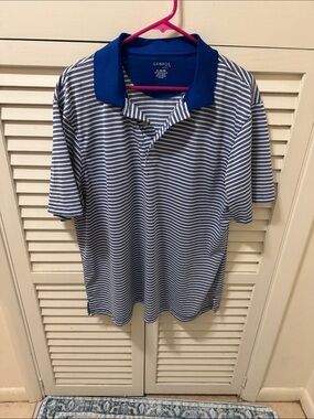 George Men's Navy Blue & White Striped Polo